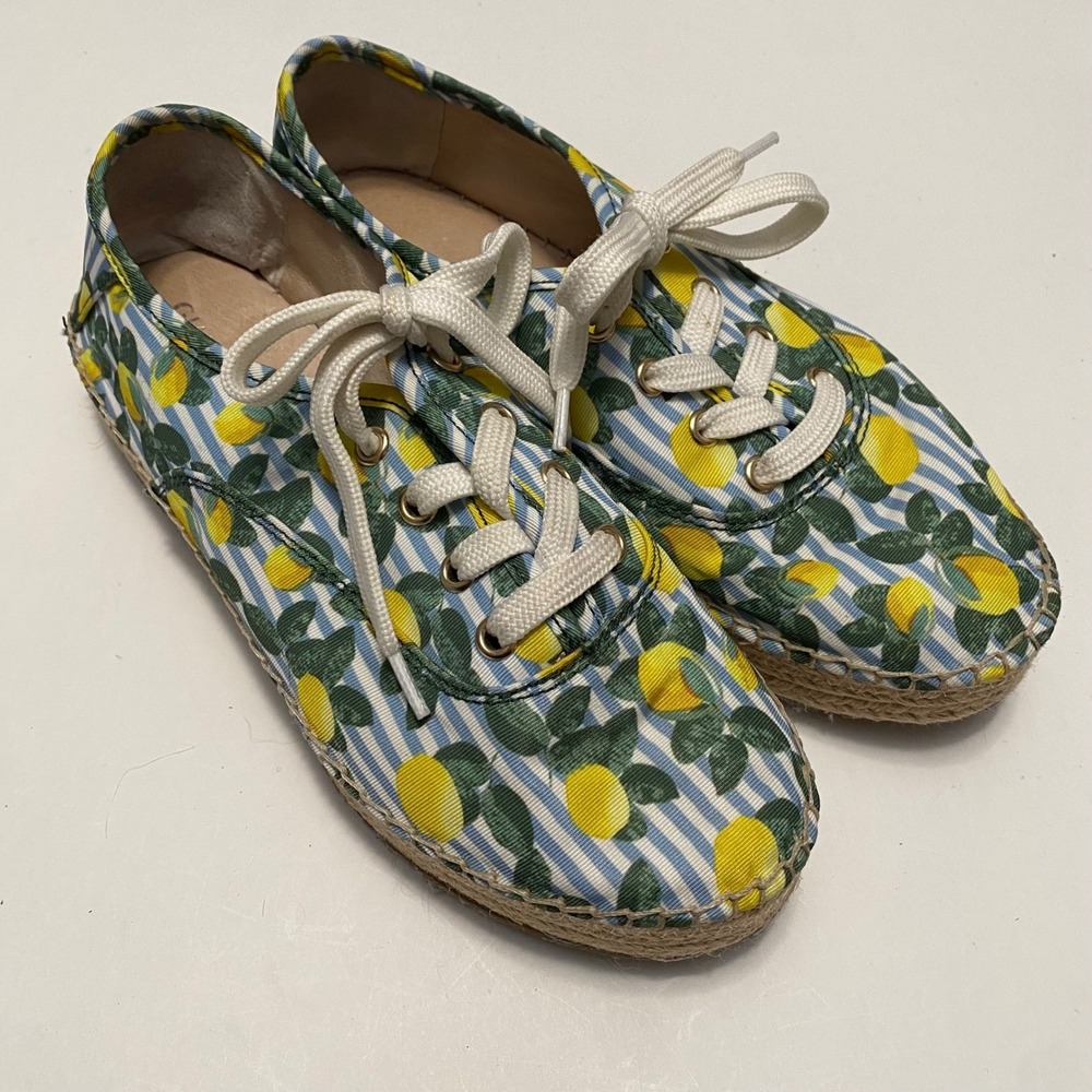 All Over Lemon Print Canvas Espadrilles Womens 8 Summer Fruit European Summer